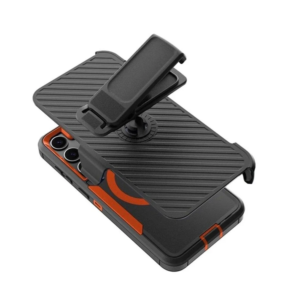 Samsung Galaxy S25 Plus Orange Black Case MagSafe Detachable Back Clip NEW